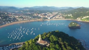 City of San Sebastian, in Vesque Country, perspective from above. View of the statue of 