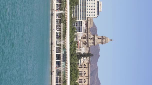 Imágenes Verticales Con Paseo Marítimo Zona Portuaria Málaga Costa Del — Vídeos de Stock