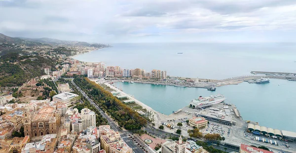 Antenowa Perspektywa Drona Andaluzyjskiego Miasta Malaga Turystycznego Celu Podróży Costa — Zdjęcie stockowe