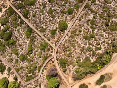 Aerial view of Sand Dunes de Artola Cabopino Marbella Scenic Wooden Path to the Beach, Mijas Marbella SPAIN