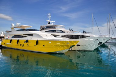Luxury yachts docked in Puerto Banus, the marina of Marbella. Famous and Luxury location in Costa del Sol , Spain