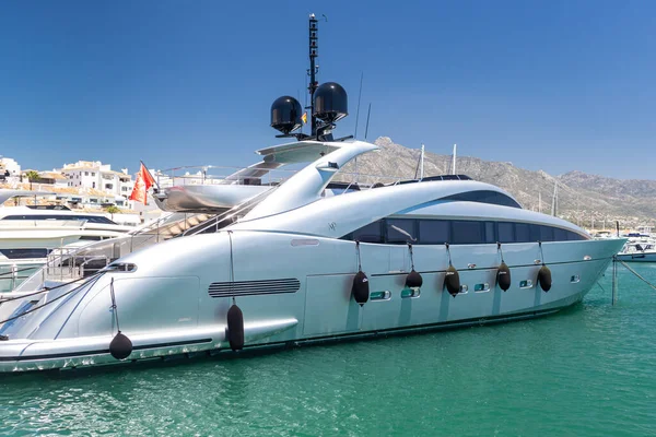 Marbella Spain July 2020 Luxury Grey Yacht Docked Puerto Jose — Foto de Stock