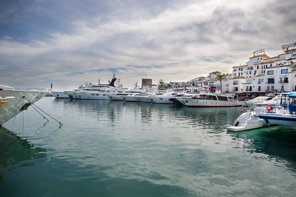 Luxury Yachts Docked Puerto Banus Marina Marbella Famous Luxury Location Stock Image