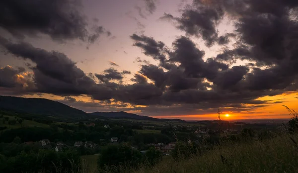 Beautiful Landscape Field Orange Sunset Sky Background — 스톡 사진