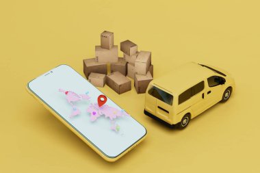 Paketlerin dünyanın her yerine akıllı telefondan gönderilmesini emrediyorum. Adrese arabayla teslim edilecek. 3d hazırlayıcı.