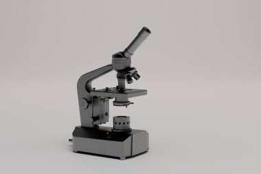 mikroorganizmaları mikroskop altında incelemek. Beyaz arka planda mikroskop. kopyala yapıştır, kopyala alanı. 3d hazırlayıcı.