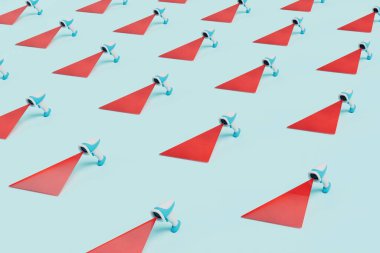 Mallar için tarayıcıların örüntülerinden ve mavi arka planda kırmızı lazer ışınlarından oluşan soyut bir arkaplan. 3 Boyutlu Hazırlama.