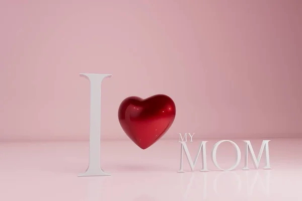 Amo Mamma Con Cuore Rosso Sfondo Rosa Rendering — Foto Stock
