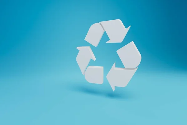 White recycling and garbage sorting icon on a blue background. 3D render.