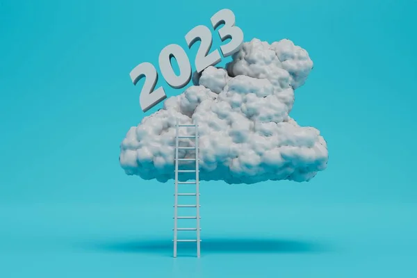 Concepto Transición 2023 Camino Las Escaleras Través Las Nubes 2023 —  Fotos de Stock