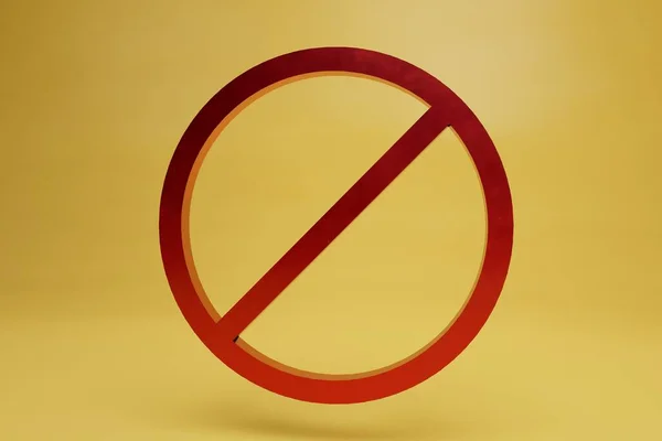 禁止标志 黄色背景上有对角线的圆形红色标志 3D渲染 — 图库照片