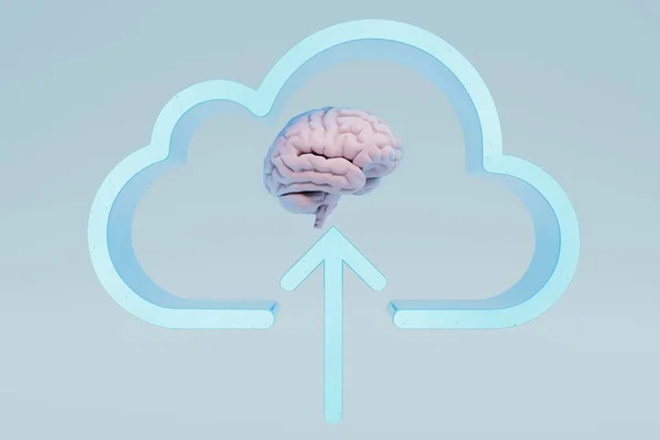 uploading information to the cloud. brain in a cloud on a white background. 3d render.