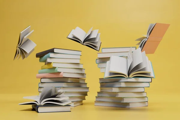 Popularidad Lectura Ediciones Impresas Libros Muchos Libros Sobre Fondo Amarillo — Foto de Stock