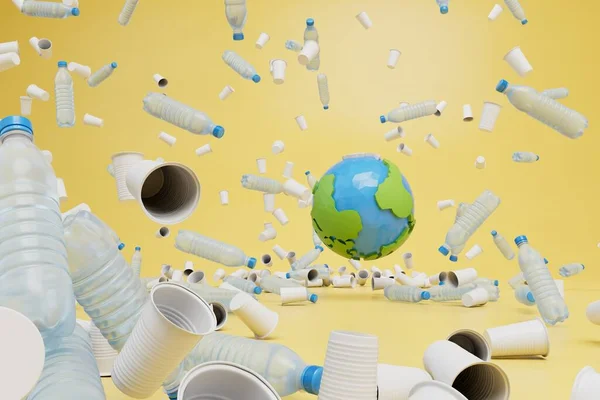 pollution of the planet with waste. sorting and recycling of plastic. 3d render.