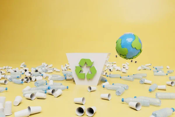 pollution of the planet with waste. sorting and recycling of plastic. 3d render.