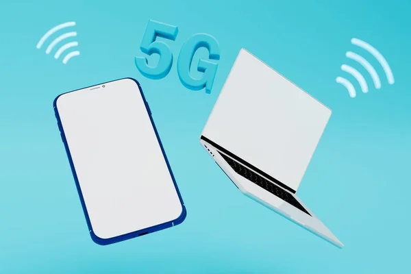 technologies of the future. high-speed 5G internet for laptops and smartphones. 3d render.