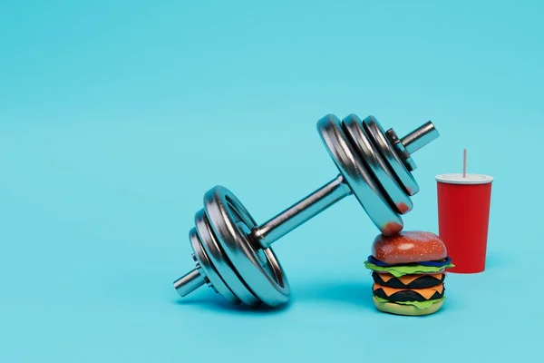 Estilo Vida Saudável Esportes Superam Amor Fast Food Barbell Num — Fotografia de Stock