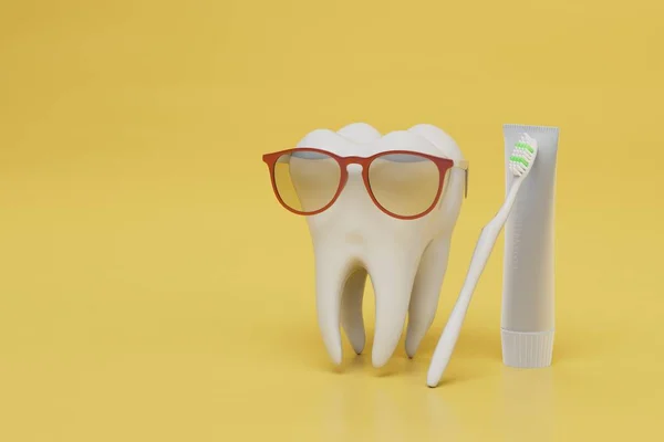 Ausbildung Von Zahnärzten Mundhygiene Zahnmodell Mit Brille Zahnbürste Und Paste — Stockfoto