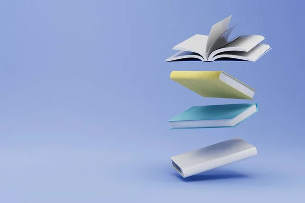 Educatieve Boeken Lezen Boeken Verspreid Een Blauwe Achtergrond Kopieer Plakken — Stockfoto