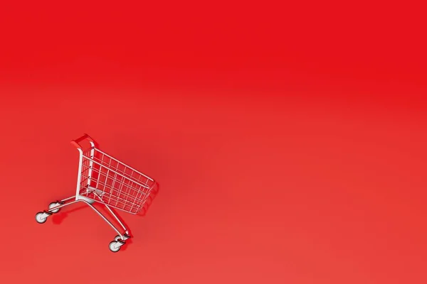 Πώληση Αγαθών Τιμή Ευκαιρίας Καλάθι Για Ψώνια Κόκκινο Φόντο Αντιγραφή — Φωτογραφία Αρχείου