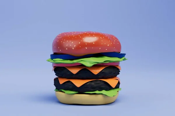 Junk Food Fast Food Big Cheeseburger Blue Background Render — Stock Photo, Image