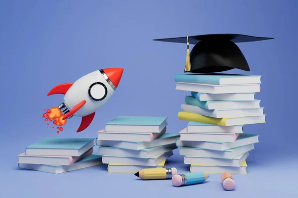 Yüksek Eğitime Hızlı Erişim Kitaplar Kalemler Bir Usta Şapkası Bir — Stok fotoğraf