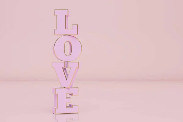 愛の宣言だ 碑文の愛はパステルの背景にピンクです コピーペーストコピースペース 3Dレンダリング — ストック写真