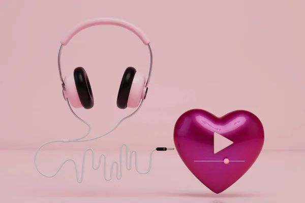 Listening Your Favorite Music Headphones Headphones Heart Which Music Track — Stock Photo, Image