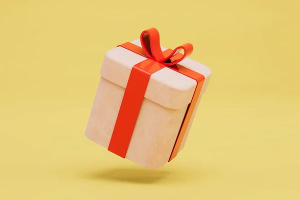 the concept of receiving gifts. a large gift box with a red bow on a yellow background. 3D render.