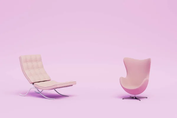 Cadeiras Macias Vintage Para Relaxar Cor Rosa Fundo Rosa Renderização — Fotografia de Stock