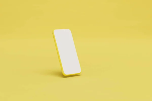 Conceito Apresentação Smartphone Telefone Celular Fundo Amarelo Copiar Pasta Renderização — Fotografia de Stock