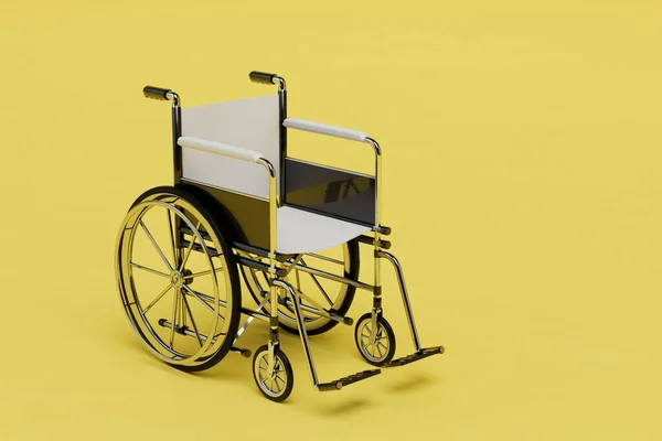 障害者の車椅子への移動です 黄色い背景の車椅子です 3Dレンダリング — ストック写真