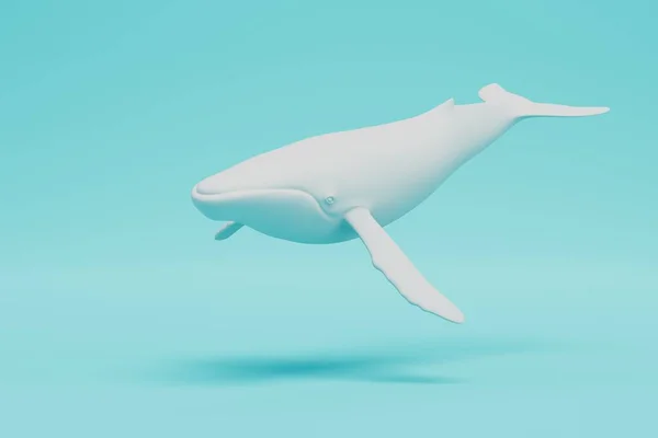 保护稀有鲸鱼物种的概念 蓝色背景的白鲸 3D渲染 — 图库照片