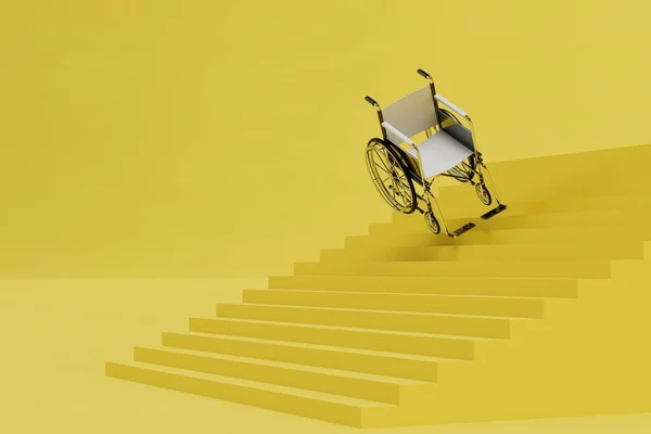 lack of conditions for the movement of persons with disabilities. a wheelchair falling from the steps. 3D render.