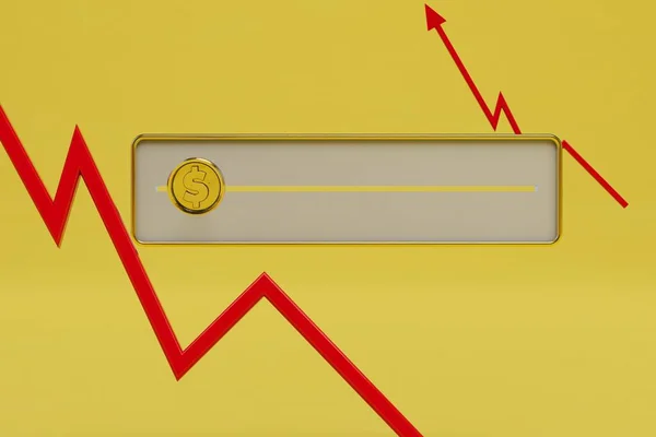 profit growth chart. arrows indicating a high level of earnings in dollars. 3D render.