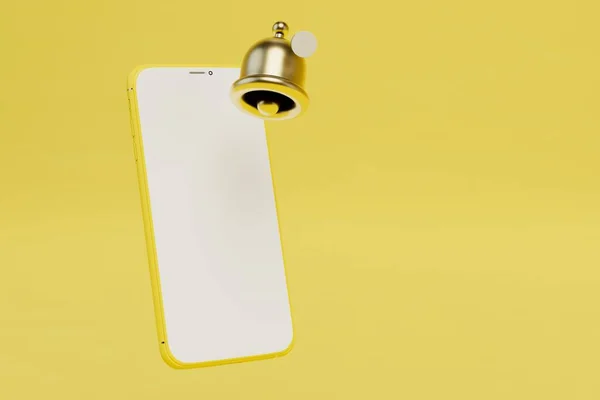 Sistema Notificação Smartphone Smartphone Sino Fundo Amarelo Copiar Colar Copiar — Fotografia de Stock
