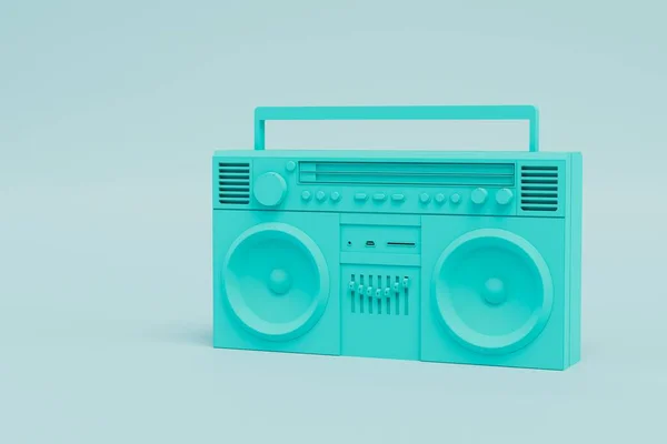 青の背景に古いターコイズカセットレコーダー 3Dレンダリング — ストック写真