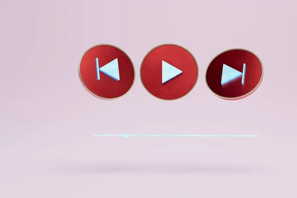 동영상을 음악을 제어하는 파스텔 화면에서 버튼을 재생하고 재설정하 렌더링 — 스톡 사진