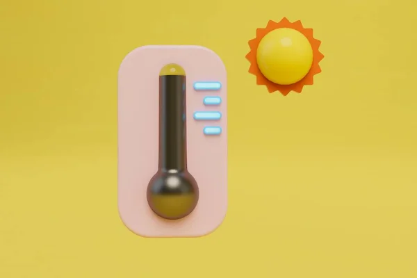 Het Concept Van Veranderingen Weersomstandigheden Straattemperatuur Thermometer Zon Een Gele — Stockfoto