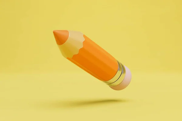 drawing lessons. orange pencil on a yellow background. 3D render.