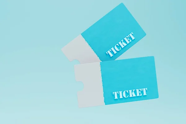 the concept of buying tickets. tickets on a blue background. copy paste, copy space. 3D render.