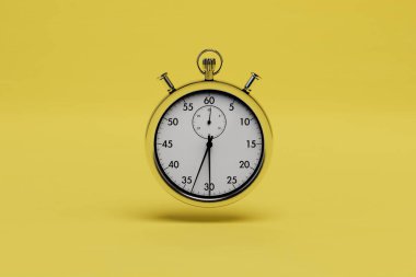 Görevi tamamlamak için net bir zaman belirleme teknolojisi. Mavi arka planda mekanik kronometre. 3 Boyutlu Hazırlama.