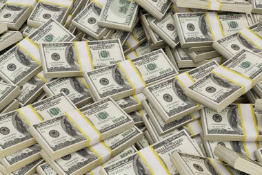 Bir tomar dolardan oluşan soyut bir arka plan. 3 Boyutlu Hazırlama.