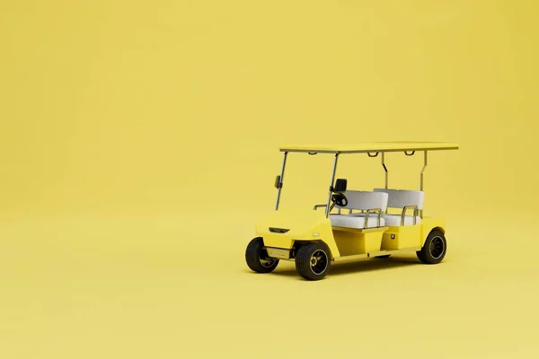 Carro Amarelo Para Mover Redor Campo Golfe Fundo Amarelo Copiar — Fotografia de Stock