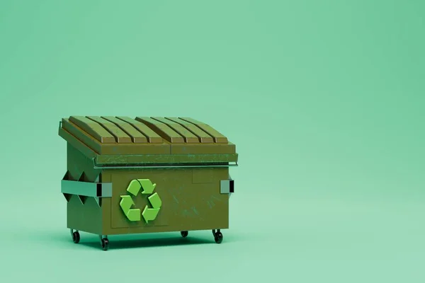 Het Begrip Afvalsortering Een Groene Container Met Een Recyclagepictogram Een — Stockfoto