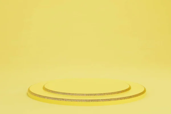 Pódio Redondo Cor Amarela Para Apresentação Produtos Fundo Amarelo Copiar — Fotografia de Stock
