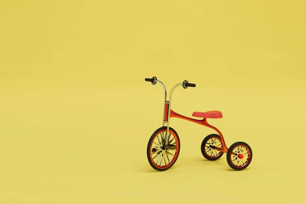 Children Tricycle Yellow Background Copy Paste Copy Space Render — Stock Photo, Image