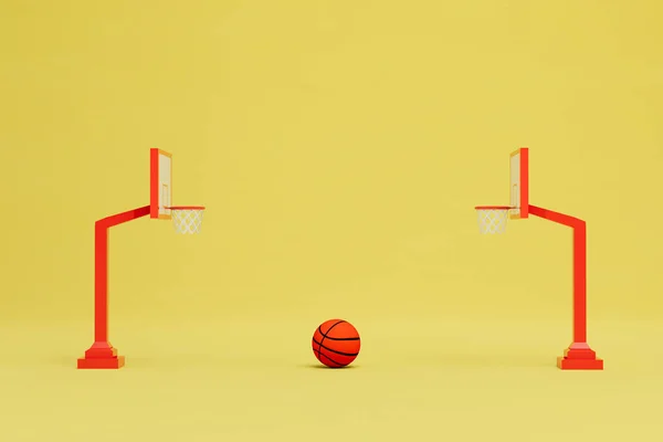 Campo Basquetebol Dois Aros Basquete Uma Bola Laranja Meio Campo — Fotografia de Stock