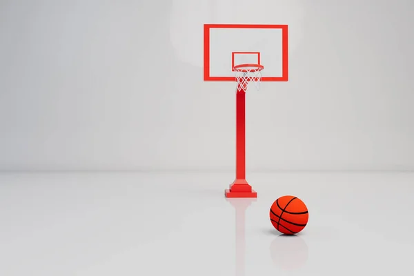 Basketbol Oynama Konsepti Beyaz Arka Planda Basketbol Yüzüğü Turuncu Top — Stok fotoğraf