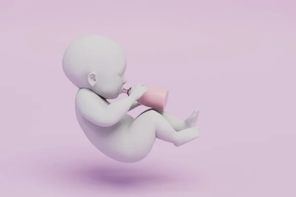 Ein Säugling Auf Pastellfarbenem Hintergrund Trinkt Milch Aus Einer Flasche — Stockfoto
